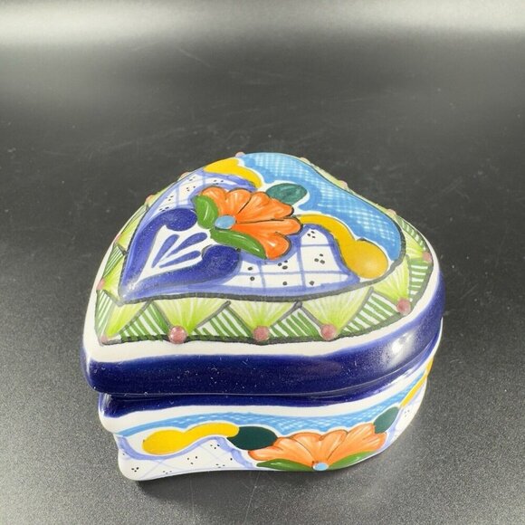 Mexico Talavera Pottery Heart Shaped Trinket Dish Container Jewelry Holder VTG - Picture 9 of 10